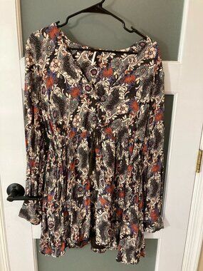 Free People Women's Size Large Stealing Fire Mini Dress Floral Tassel Boho
